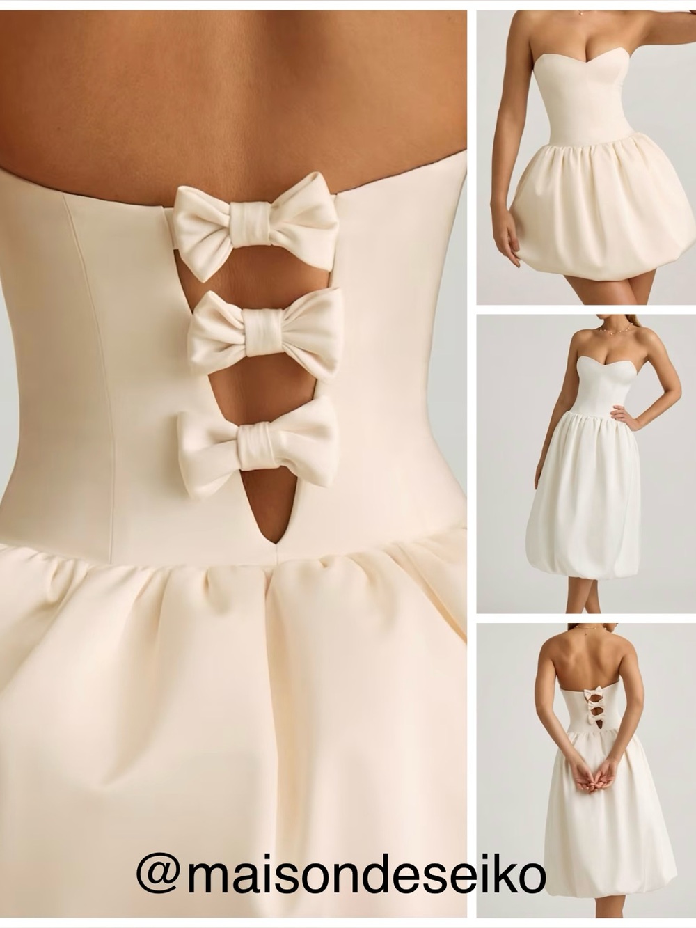 NWT Oh Polly Ivory Gloriana Strapless Bubble Midi Dress Bow Back Convertible 0
